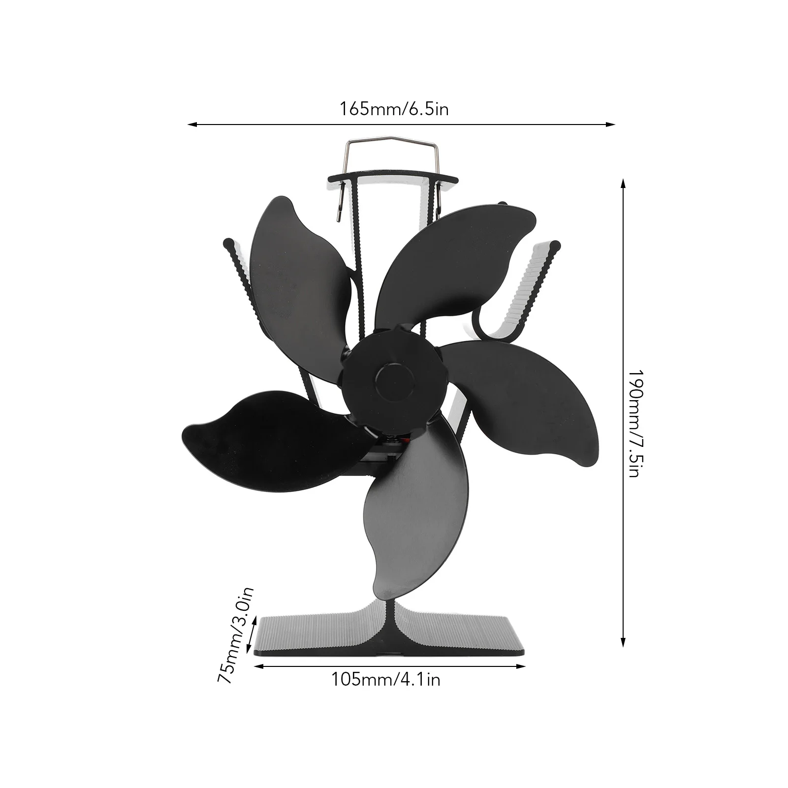 비 전기 벽난로 팬, 열 구동 스토브 팬, 고온 저항, 5 블레이드, 거실용 블랙