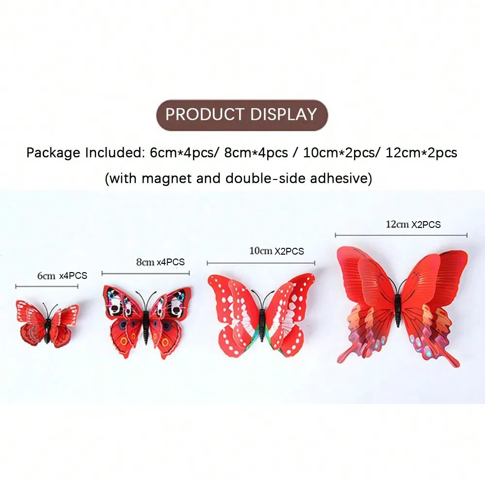12pcs/Pack Multi-Color 3D Butterfly Wall Stickers With Single/Double Wings, PVC Fridge Magnets, Party Home Decoration