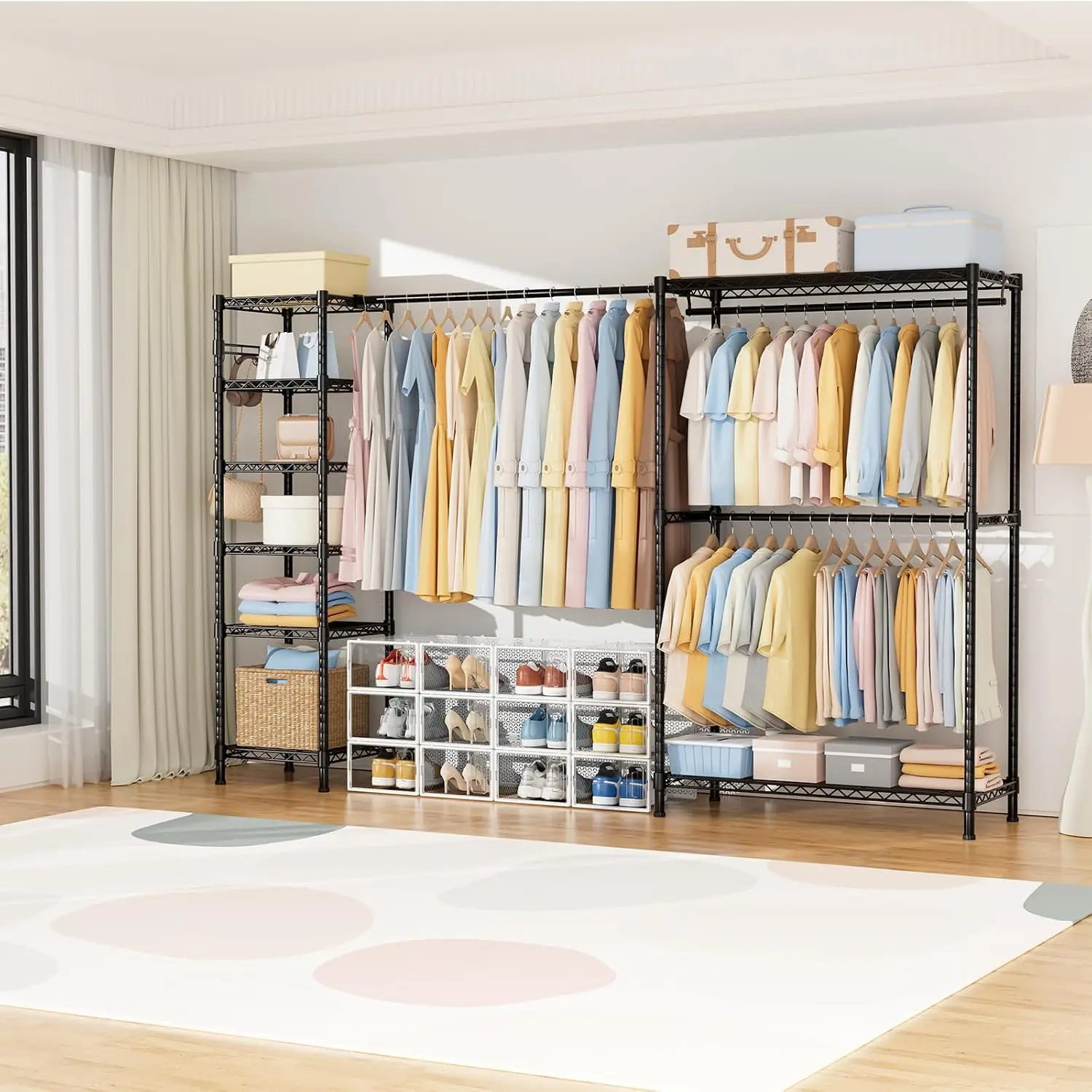 Heavy Duty Clothes Rack, Freestanding Metal Closet Garment Rack Black