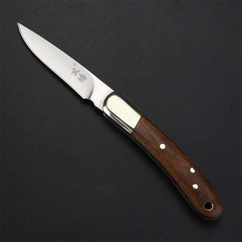 

Sandalwood brass handle outdoor folding knife 420 steel high hardness outdoor hunting knife camping survival tool knife