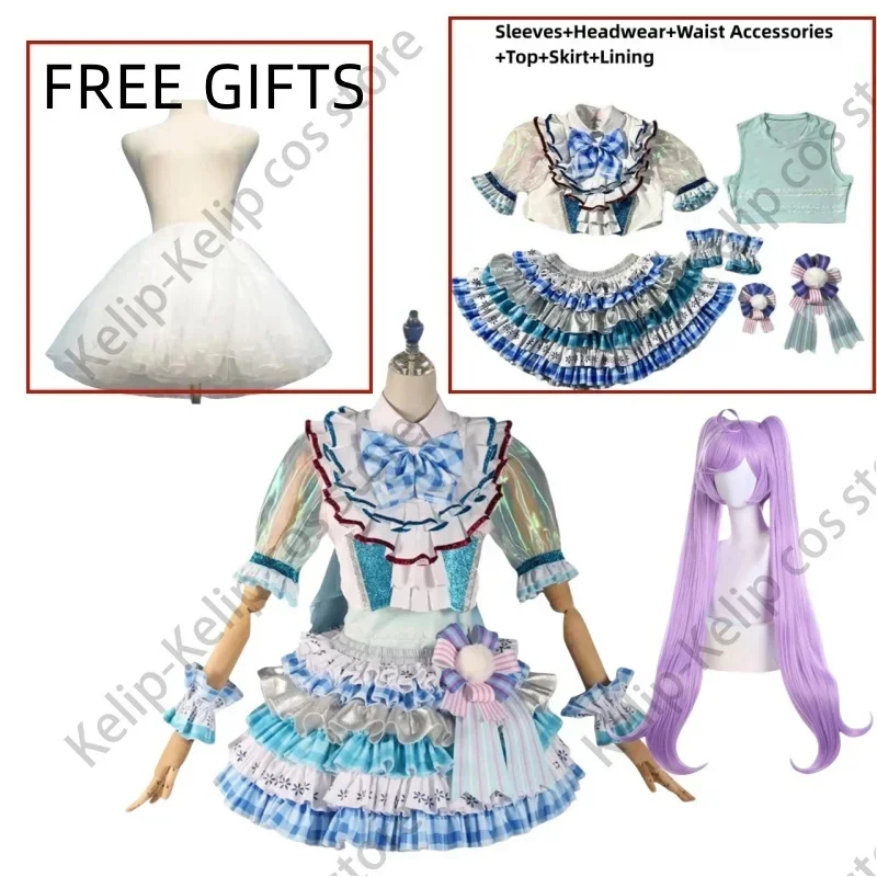 Anime Pripara Manaka Laala Cosplay Costume Wig Blue Lolita Dress Pengpeng Skirt Woman Sexy Lovely Carnival Birthday Party Suit