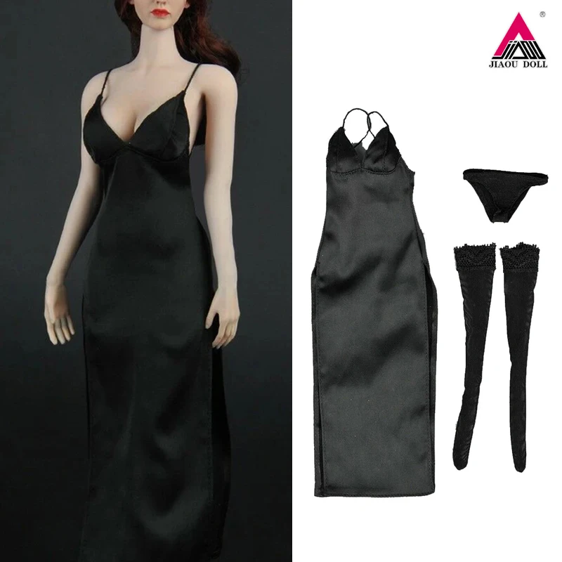 

ZY5025 1/6 Black Evening Dress Stockings Clothing Set Model for 12" Female Action Figure Body Toy