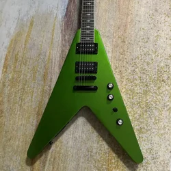 Fly-V Electric Guitar, Mahogany Body, Metallic Green Color, Rosewood Fingerboard, Black Hardware, 6 Strings, Free Ship гитара