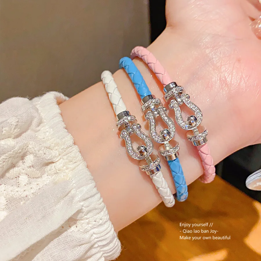 

Chic Korean Style Leather Bracelet with Zircon Buckle Dainty Cuff Bangle for Women Fashion Stackable Jewelry Gift Idea