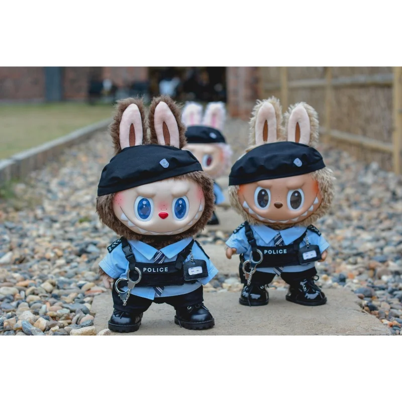 For 38cm Feference Labubu Original Police Uniform King Black Leather Big Spring Wild Big Summer Big Labubu Trendy Playboy Outfit