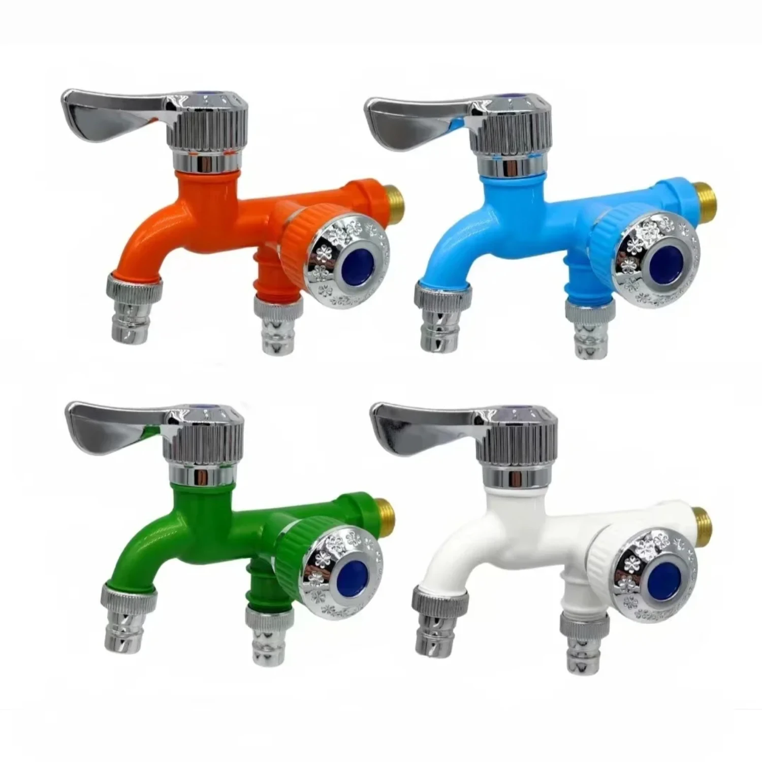 Faucet Double Outlet Dual Control Water Tap  Bathroom Hose Irrigation Fitting Plastic Connector 1/2