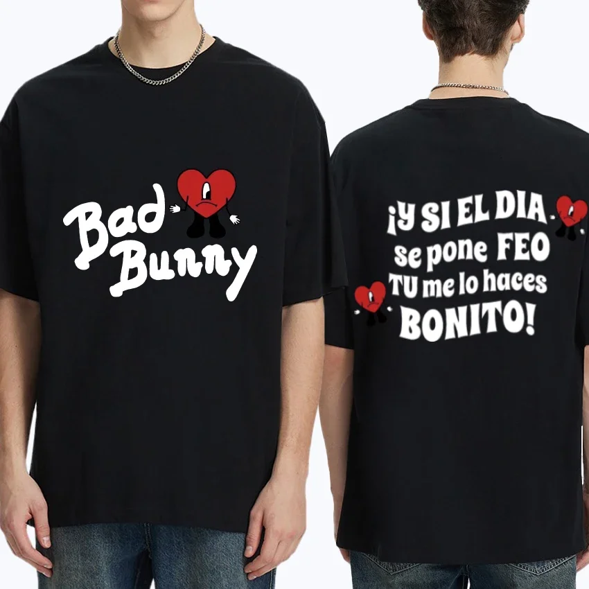 

Bad Bunny Music Album Double Sided Printed T shirt 2024 Unisex vintage Casual short sleeve T-shirts Men Women 100% Cotton Tops