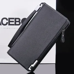 Litchi Patterned Men's Long Handbag, Multifunctional Zippered Wallet, Business Fashion Clutches, Phone Storage Bag 19.5*10*2.5cm