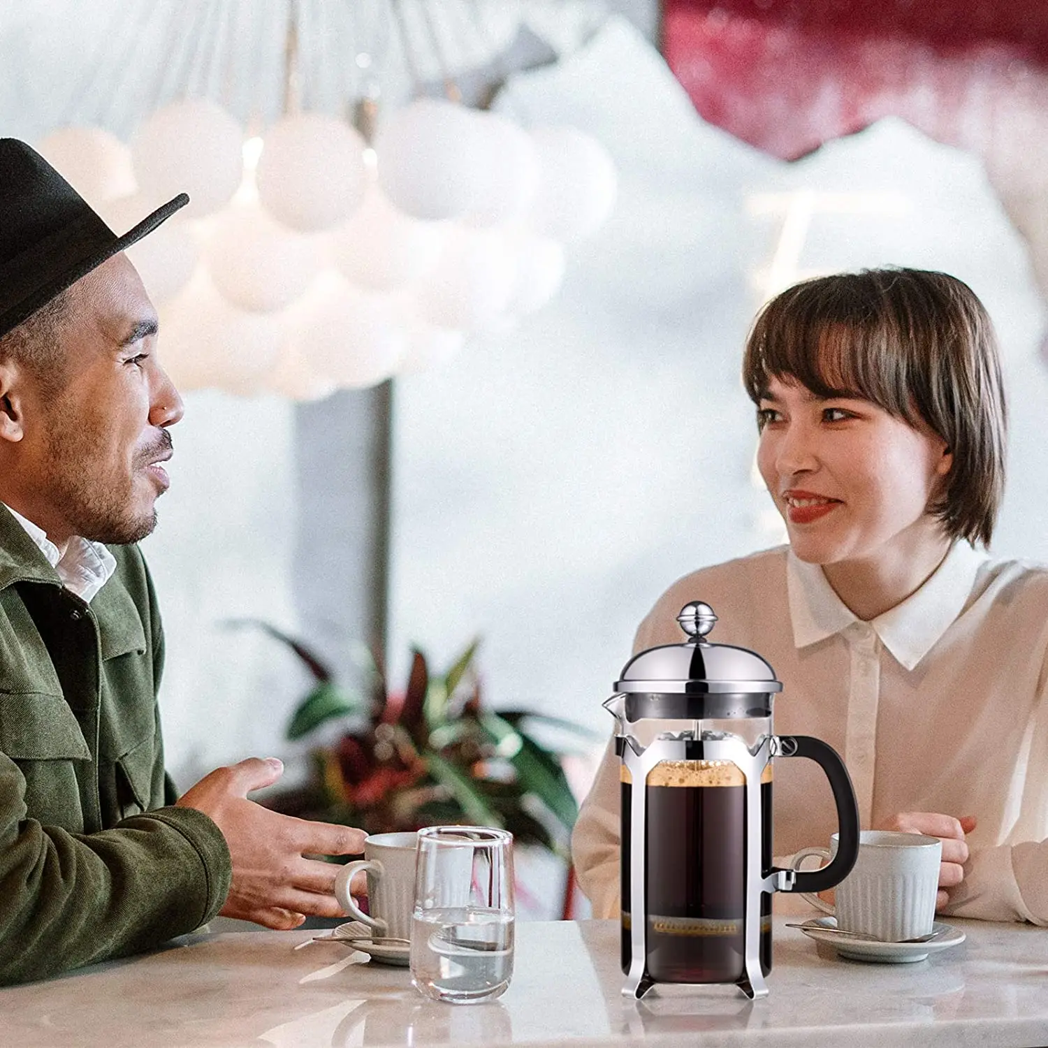 A83X-French Press Coffee Maker,Press System,Heat Resistant Thickened Borosilicate Glass,Durable Easy Clean