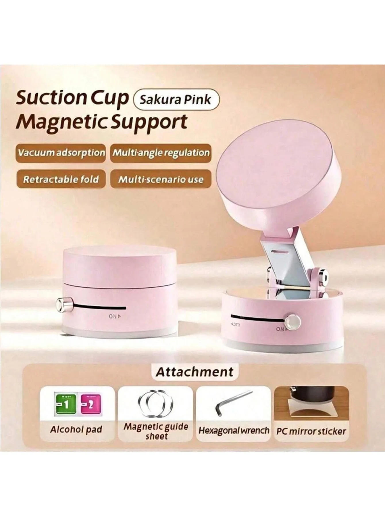 Vacuum Magnetic Phone Holder, Desktop Foldable and Extendable Lazy Magnetic Car Mount, 1 Piece