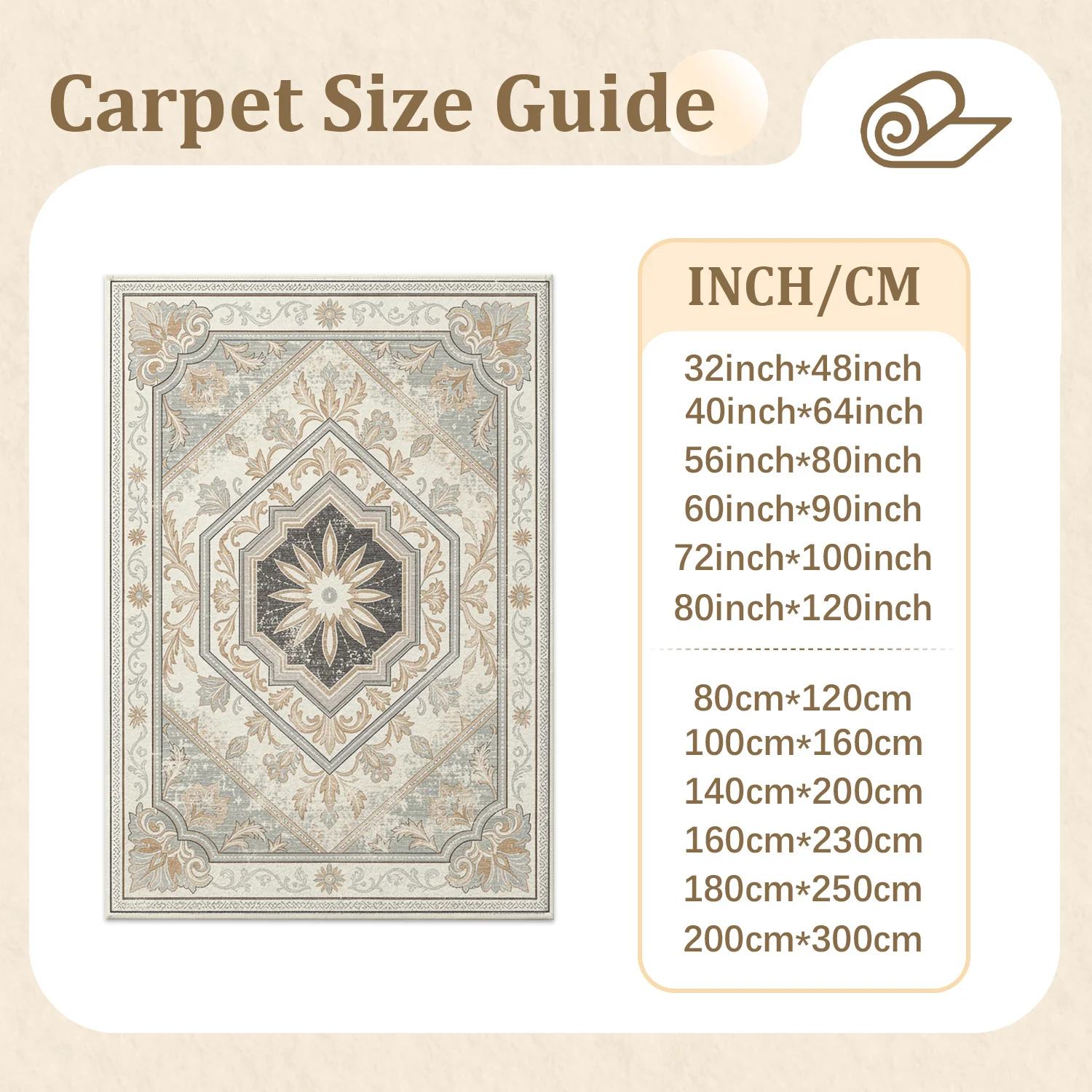 Vintage Medallion Ornament Pattern Area Rug, Velvet Material Machine Washable Soft Floor Carpet for Living Room, Bedroom, Dining Room, Entryway, Ideal Decor for Halloween, Thanksgiving, Black Friday, Christmas, New Year