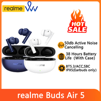 realme Buds Air 5 TWS Earphone 50dB Active Noise Cancellation 38Hour Battery Life IPX5 Bluetooth 5.3 True Wireless Headphone