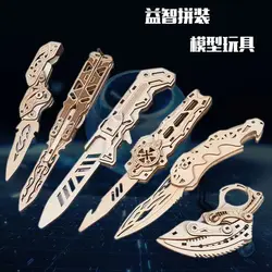 2024 New Wooden Puzzle 3D Model Butterfly Scimitar Folding Knife Wooden Karambit Handmade Diy Boys' Puzzle Toy Birthday Gift