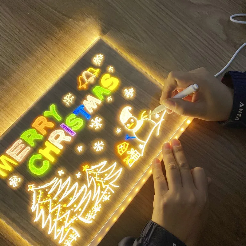 Planche à dessin transparente en acrylique lumineux, tableau de messages Led, jouets éducatifs pour enfants, cadeau, avec support, avec 7 marqueurs de couleur