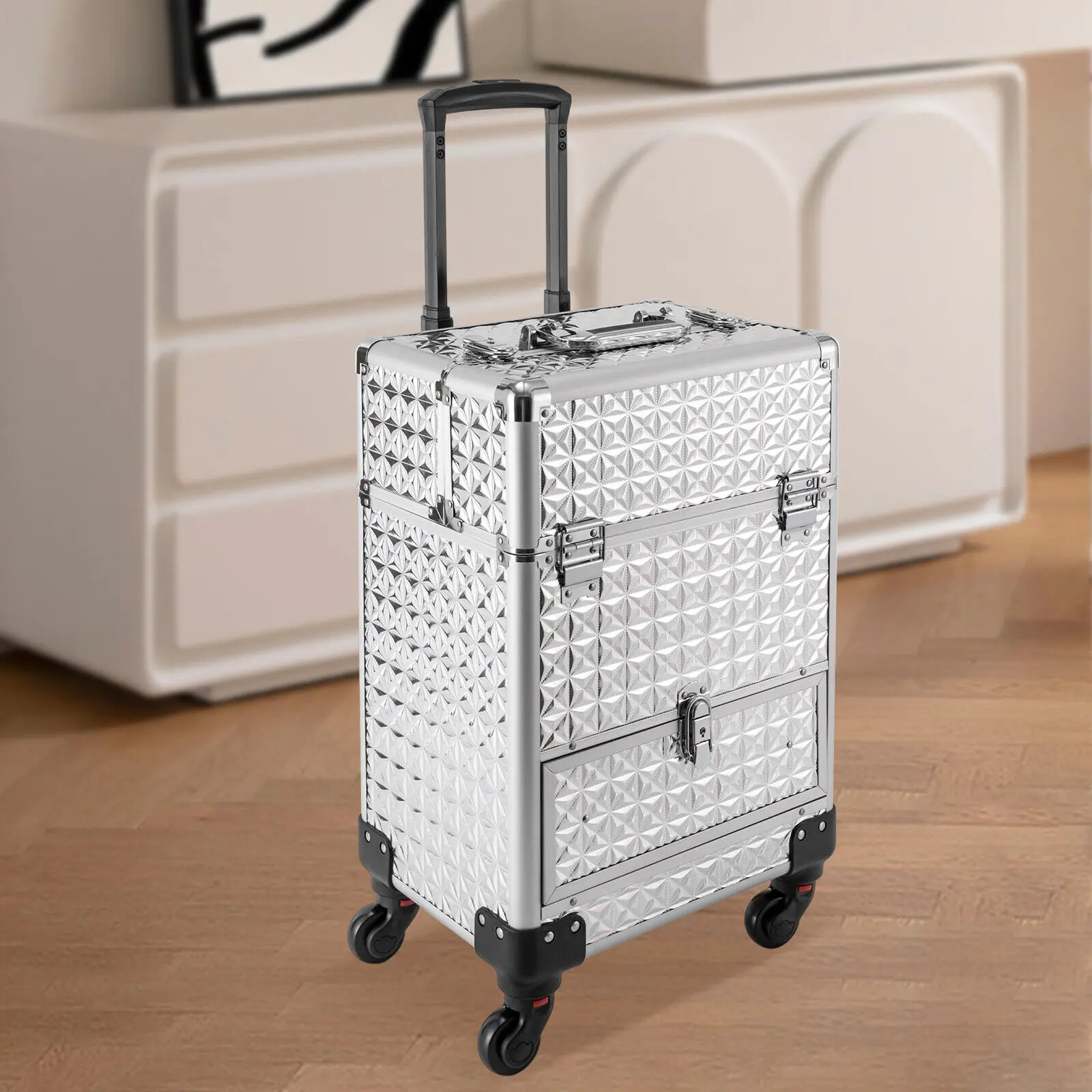 Portable Professional Cosmetic Organizer,Adjustable Manicure Storage Trolley with 4 Detachable Wheels and 2 Locks