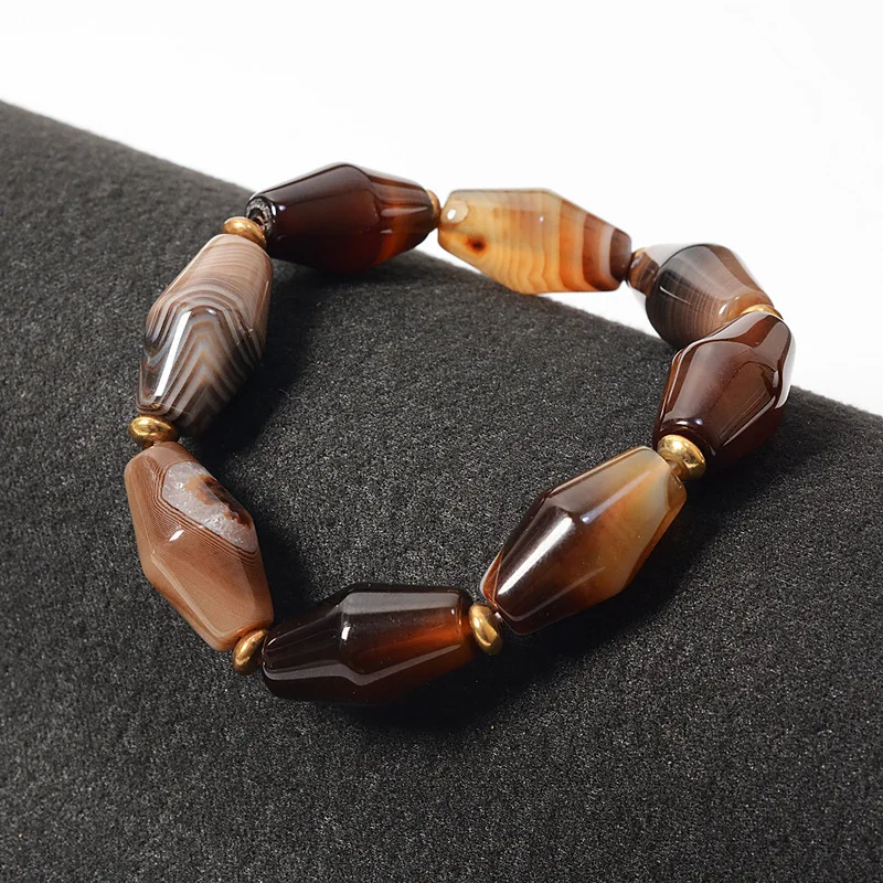 Natural Dzi Bead , , Lulutong Bracelet, Coffee-Colored Twisted Thread Agate