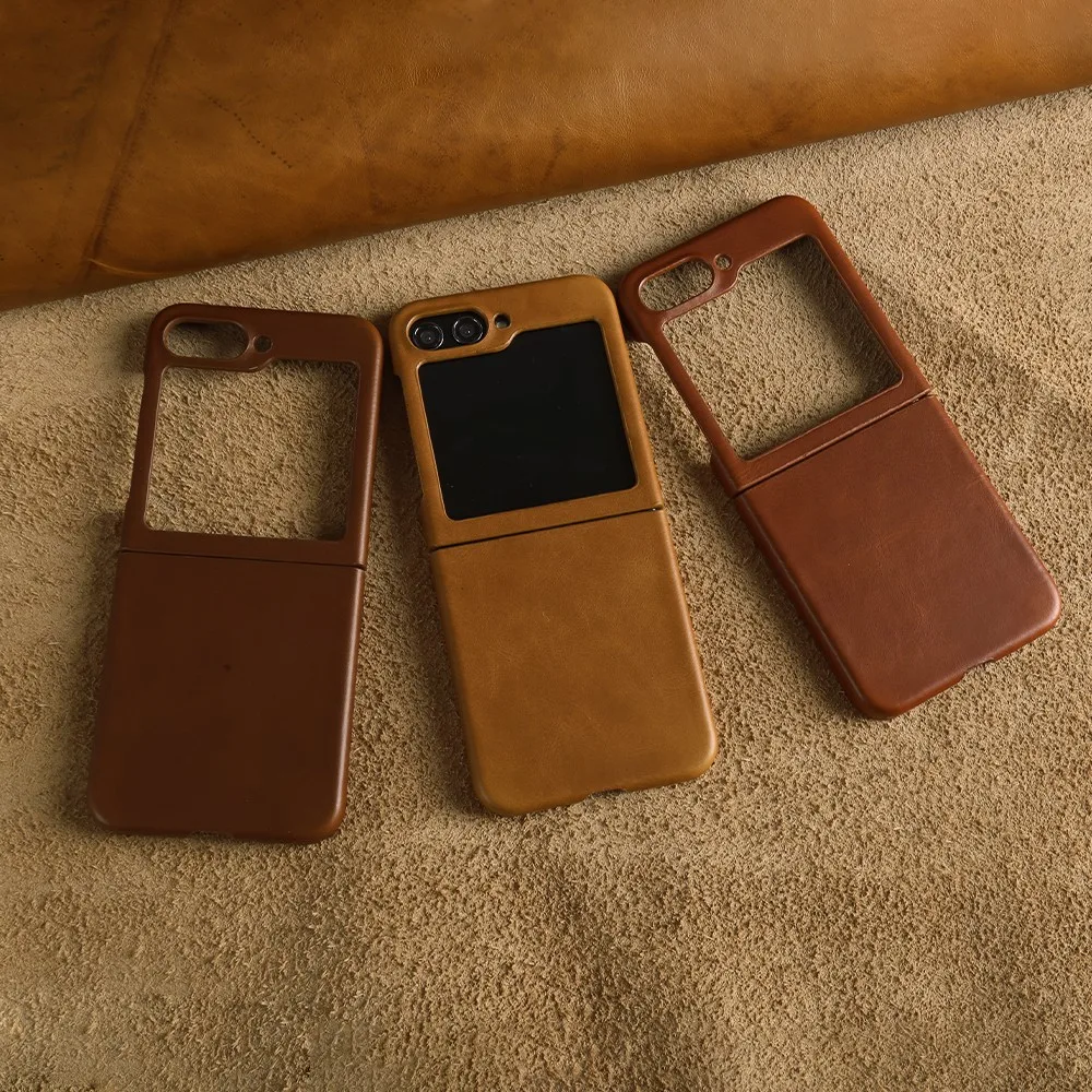 For Samsung Galaxy Z Flip 6 Case Cover Premium Genuine Leather Cases Z FLip7 Vintag Oil Wax Pattern Phone Shell Protection Coque - náhled 3