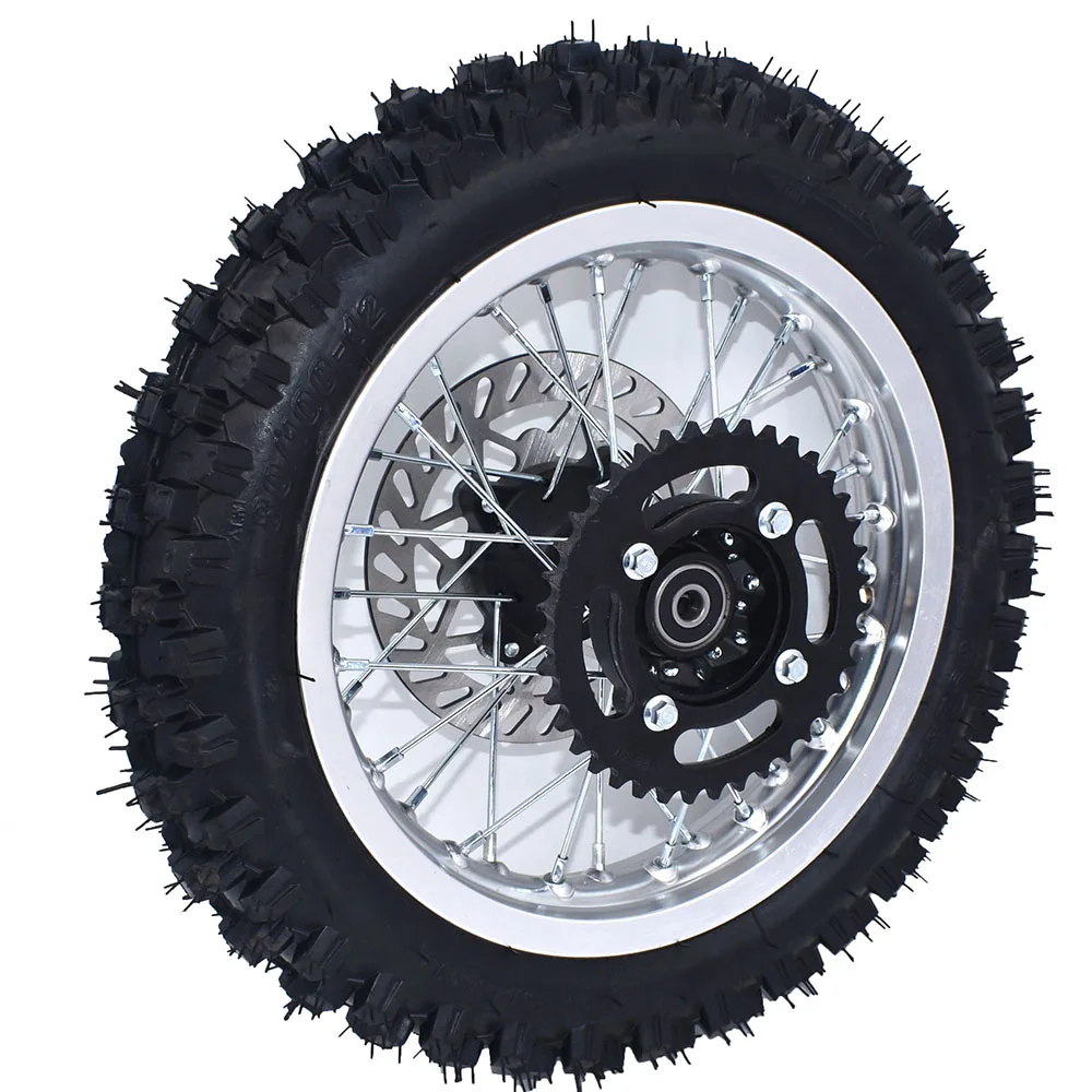 

1.85-12 Inch Rear 12" Wheel 80/100-12 Dirt Tire Aluminum Circle Rims With Brake Disc Plate and Sprocket For Dirt Bike Motorcycle