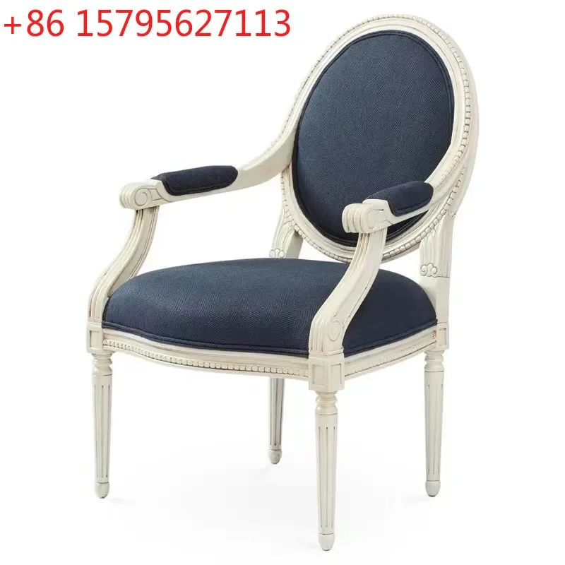 

French light luxury solid wood single chair American retro old carved armchair