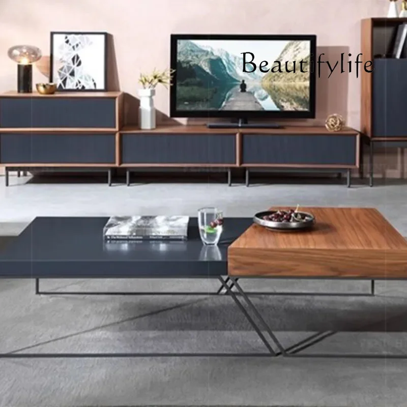 

Tavolino da salotto di design Tavolino da caffè moderno in metallo e legno di lusso Base Tavolo di design quadrato