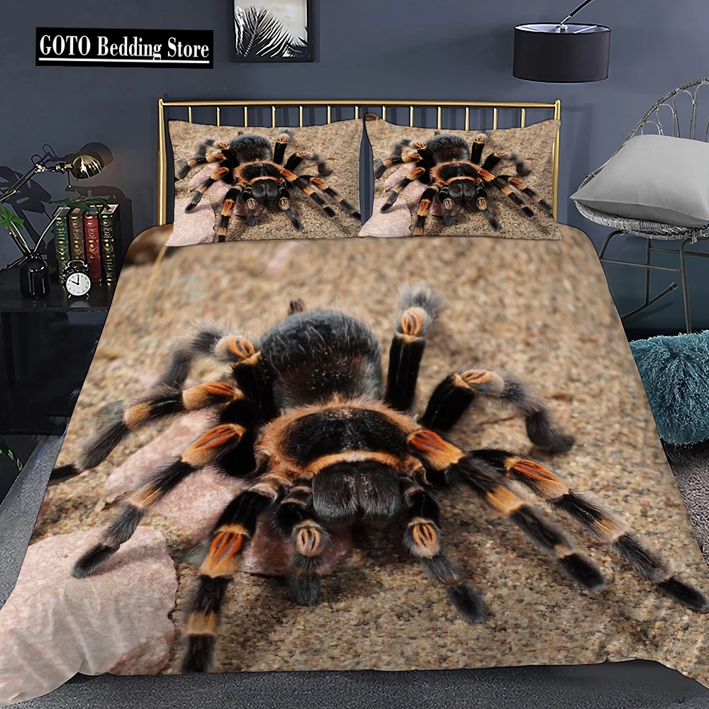 

Tarantula-Full Size Microfiber Bedding Set,3D Print, Black, Brown Spider Comforter Cover Set,Insect Theme,Zipper Duvet Cover Set