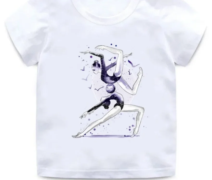 Cute Wholesale Children Gymnastics Dancer Print New T-Shirt Dance Girls Clothes Baby Tshirt  Summer Casual Short Sleeve  Tops