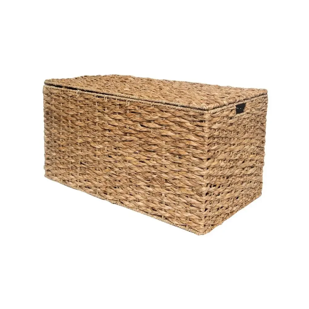 Natural Seagrass Large Storage Trunk with Cut-Out Handles and Lid Stylish & Functional Basketweave Pattern Keep Your Home