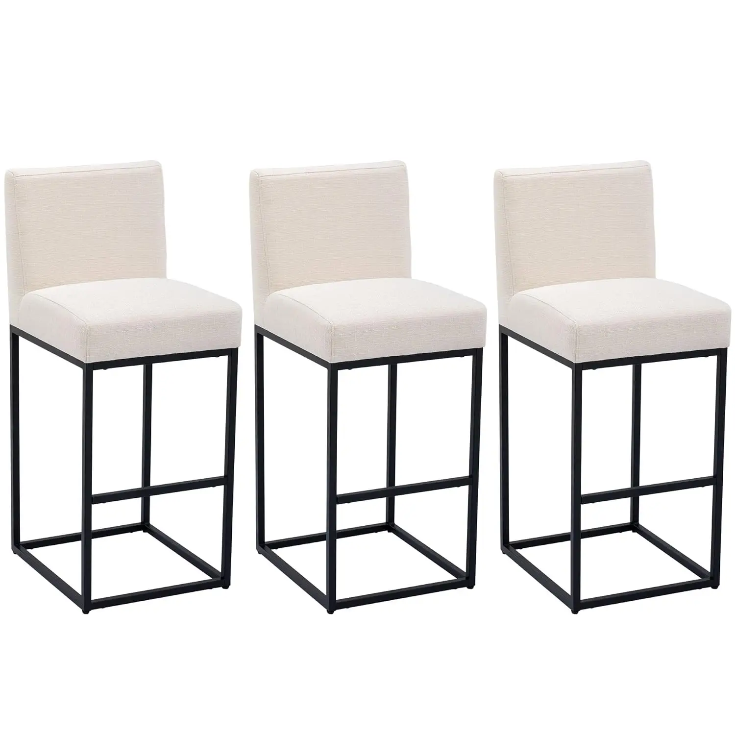 Linen 31 Inches Bar Height Bar Stools With Padded Back, Modern Upholstered Bar Stool Chairs With Black Metal Frame, Customized