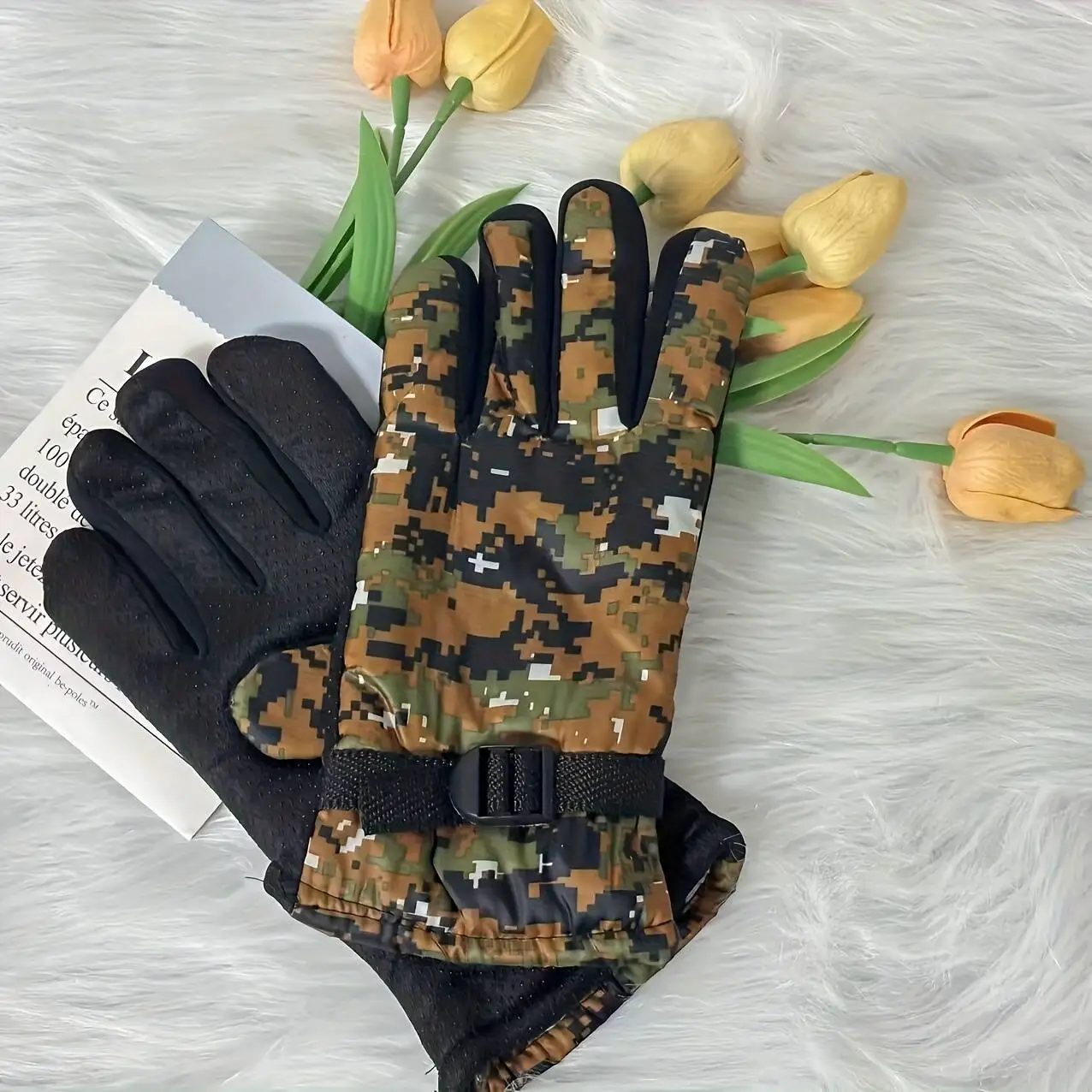 زوجان من قفازات التزلج الخارجية المموهة الدافئة للجنسين المقاومة للرياح والصيد ذات الأصابع الكاملة غير القابلة للانزلاق، مناسبة للبرد