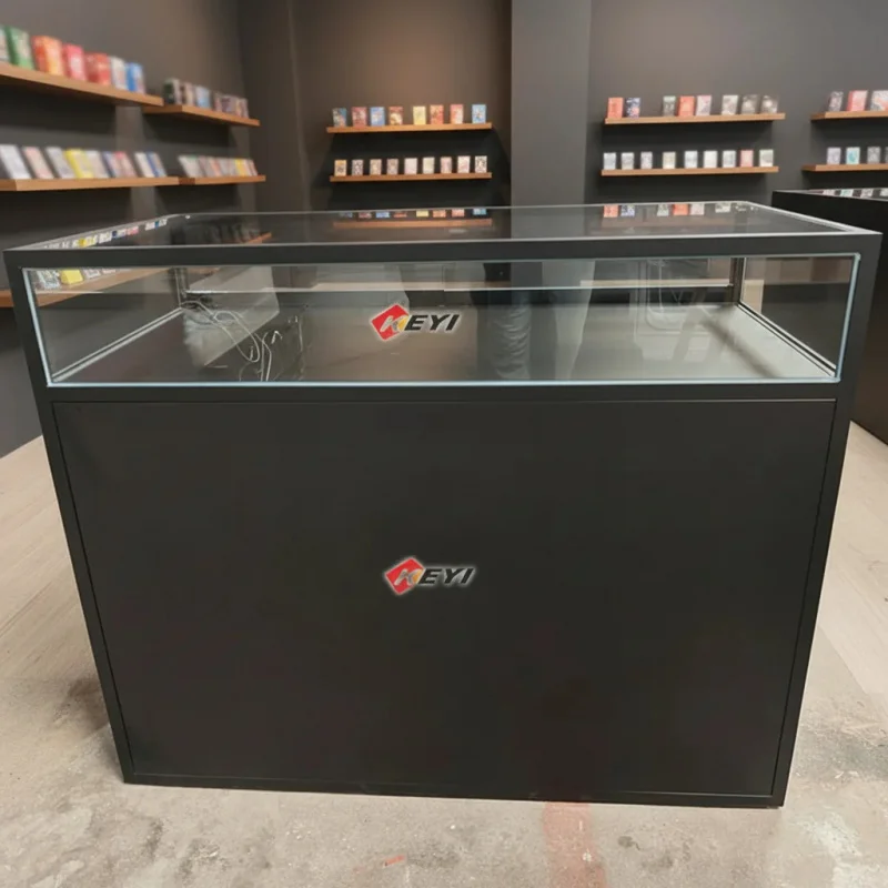 custom.Factory Customized Glass Display Cabinet Led Light Sliding Door Display Rack Black Metal Jewellery Showcase