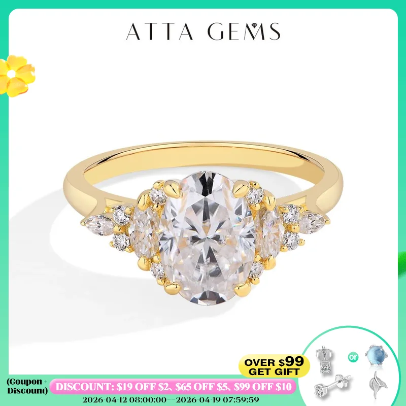 

ATTAGEMS Роскошное кольцо с бриллиантом D VVS1 цвета 2,5 карата овальной огранки с муассанитом для женщин, однотонное желтое золото 10K, 14K, 18K, свадебные ювелирные украшения