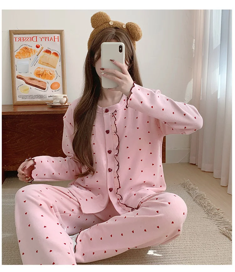 

Pajama Sets Embroidered Wedding Women Winter Fit Comfort Long Sleeve Hooded Full Length Pants Warm Thick Thermal Sleepwear Unise