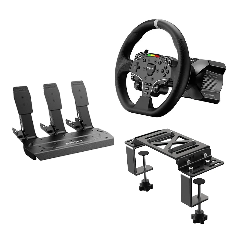 

MOZA R3 PC Bundle 3 Pedal Direct Drive Wheel Base Peak Torque APP Cloud Control With Steering Wheel Pedals Table Clamp