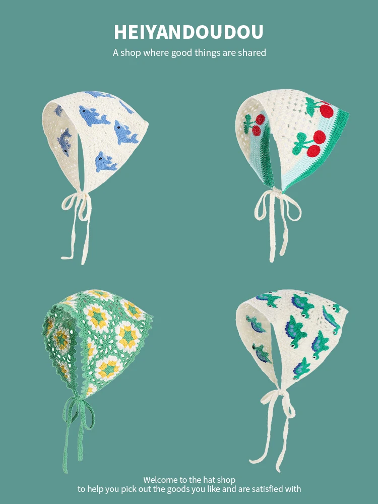 Dopamine Cute Sweet Knitted Triangle Towel Female Idyllic Seaside Vacation Photo Sunscreen Bag Head Scarf Headband