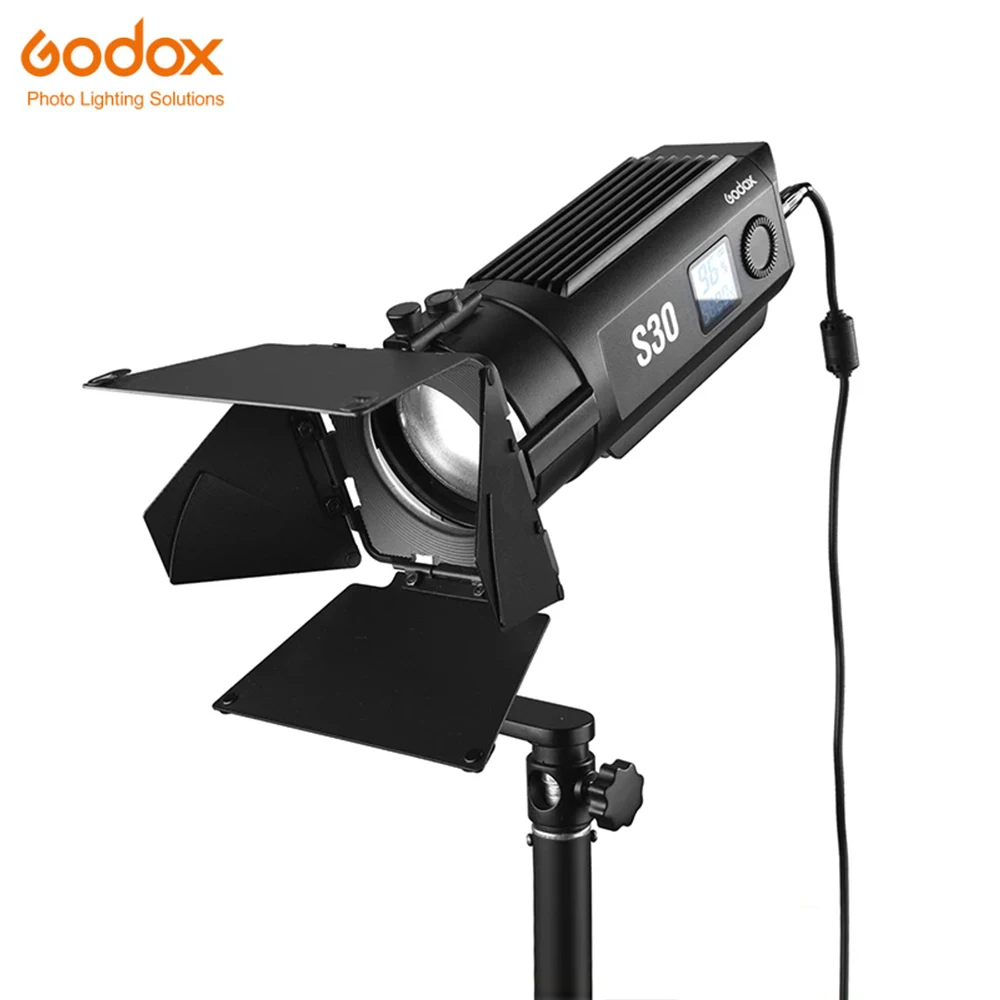 

Godox S30 30Ws Focusing LED Light Spotlight Continuous Adjustable Fill Lamp + Barn Door For Professional Photography Interview