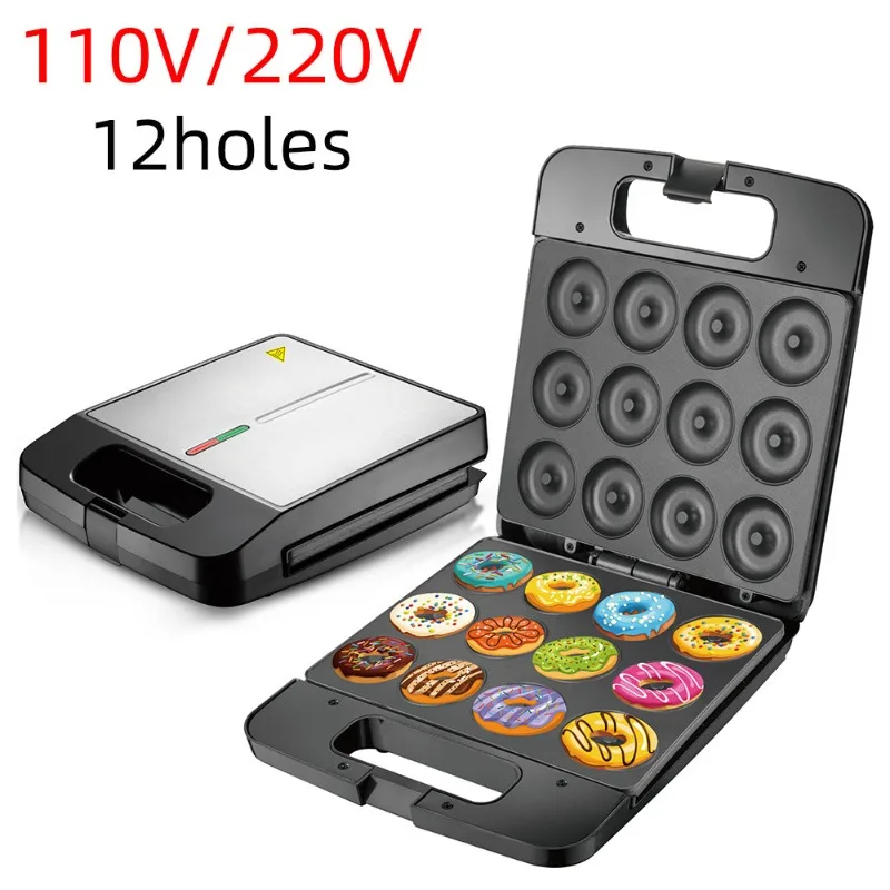 110V 12-Hole Mini Donut Maker Electric Cake Machine Baking Breakfast Machine with Double Sides
