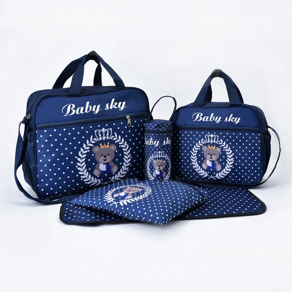 New Fashion Printed Little Bear Mommy Bag Five Piece Set Multi functional Large Capacity One Shoulder Diagonal Diaper Bag