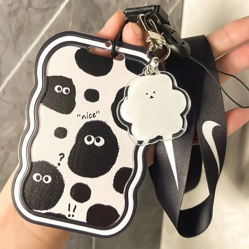 Креативный держатель для карт с черными угольными шариками, чехол для студенческого автобуса, чехол для карт доступа, чехол для карт, чехол для рабочей карты с веревкой на шею