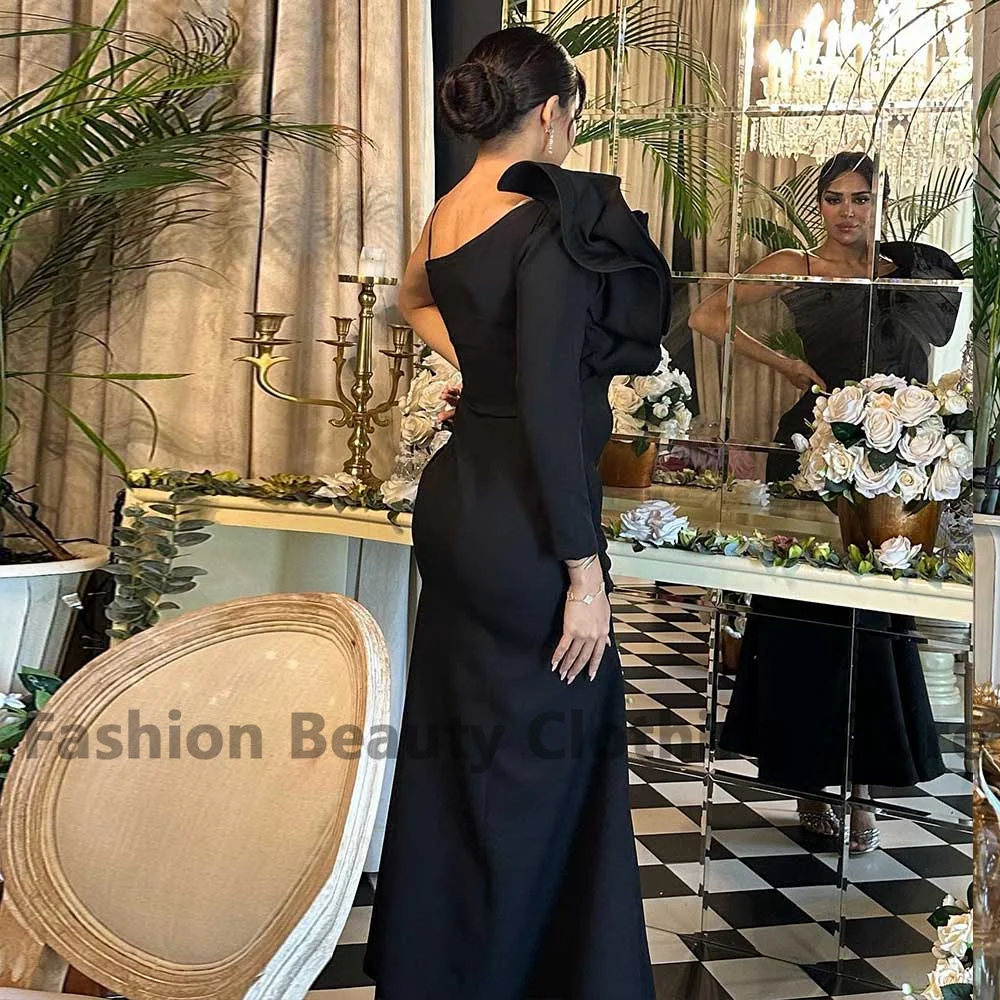 Evening Dress Black Jersey Mermaid One Shoulder Elegant Prom Gowns Ruffled Pleated Floor Length Fashion Women's Party Dresses