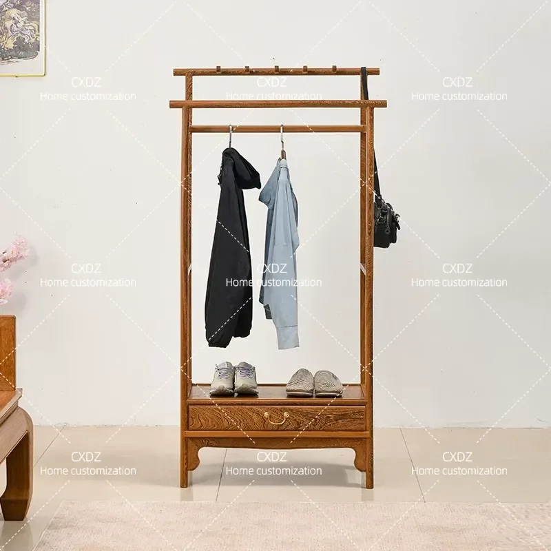 Solid Wood Coat Rack Floor Standing Hanger Pole Multifunctional Simple Design for Master Bedroom Entryway Hallway Clothes Hat
