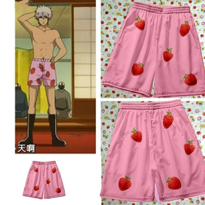 2024 Summer Hot Anime Gintama Gin San Ichigo Strawberry 3d Print Board Shorts Trunks Summer Quick Dry Beach Men Women Short Pan