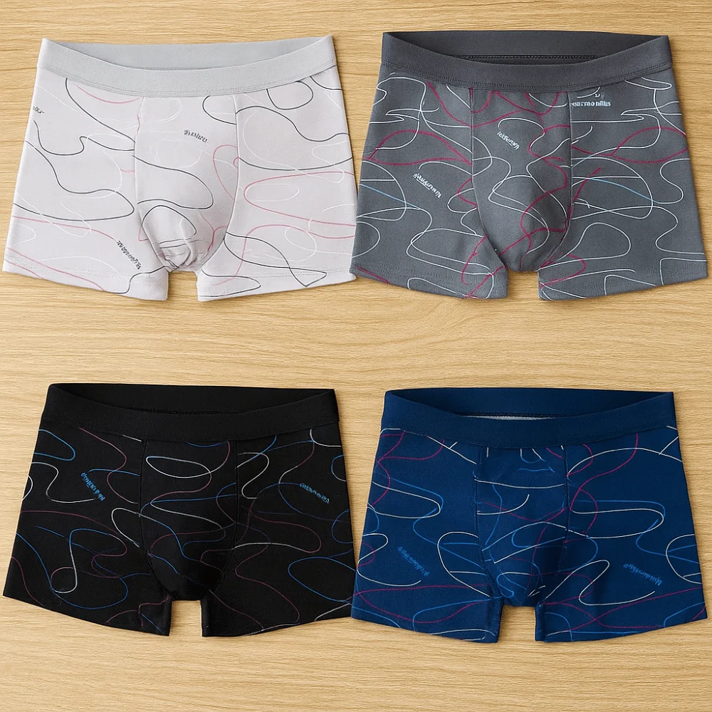 

4Pcs Stripe Letter Men's Flat Panties Large Size Mid Waist Sporty Boxers Shorts Underpants Seamless Men's Underwear Male/Boys