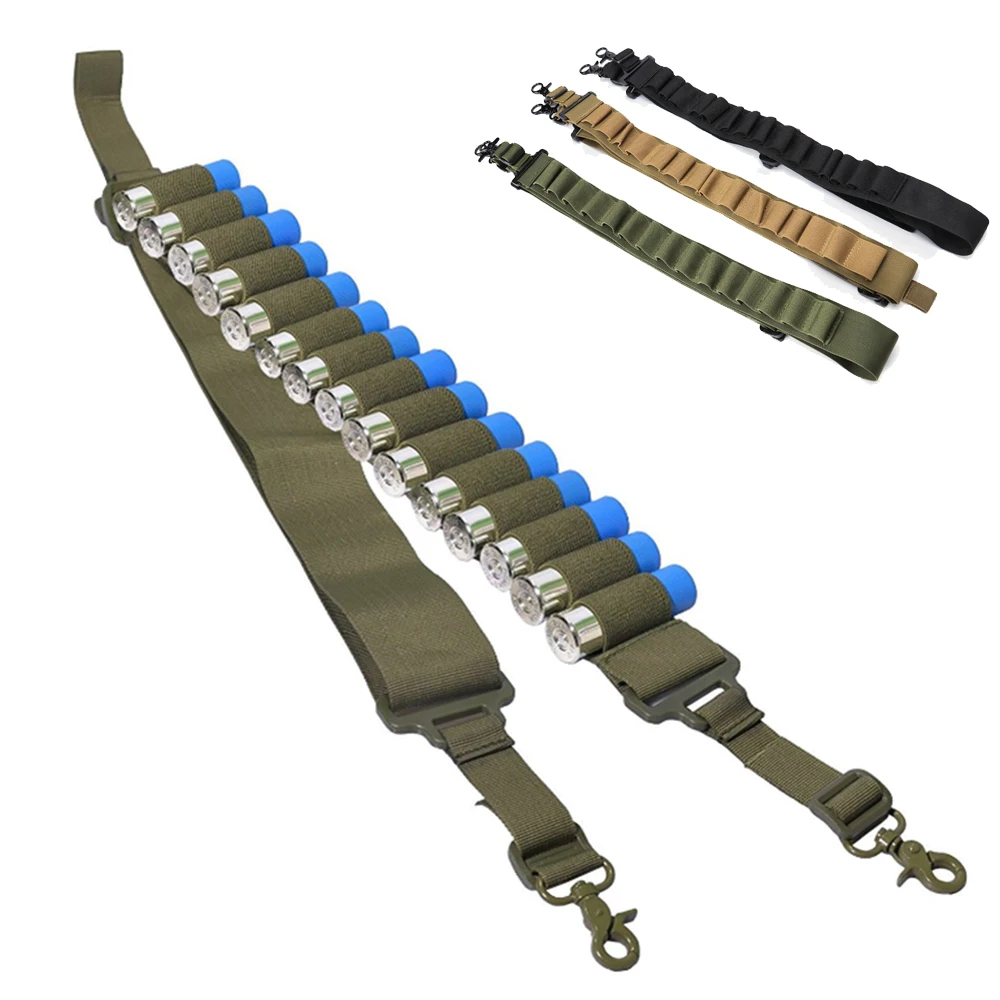 Tactical 15 Round Shell Bandolier Belt 12 Gauge Ammo Holder 2 Point Gun Strap Airsoft Hunting Cartridge Belt Pouch