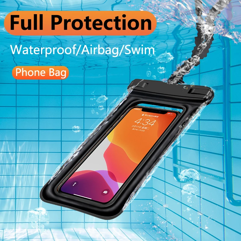 Floating Airbag Waterproof Swimming Bag Phone Case For iPhone 15 14 Pro Max Xiaomi 14 13 Samsung S24 Universal Diving Swim Cover