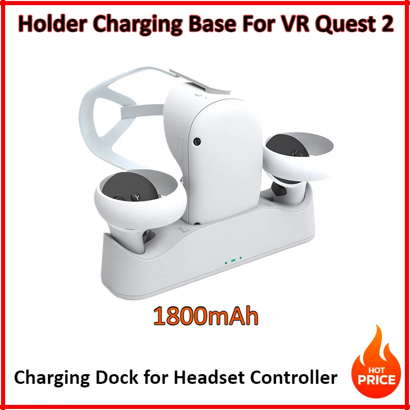 Oculus Quest 2 헤드셋 컨트롤러 용 2PCS 1800mAh 충전 도크, Meta Quest 2 터치 컨트롤러 충전기 용 충전 스테이션