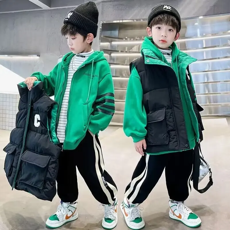 

Winter Children Clothes Set Boy Sports Suit Girls Clothes Children Clothing Set Vest Coat Pants 3pcs 2024 New 4 6 8 10 12 13