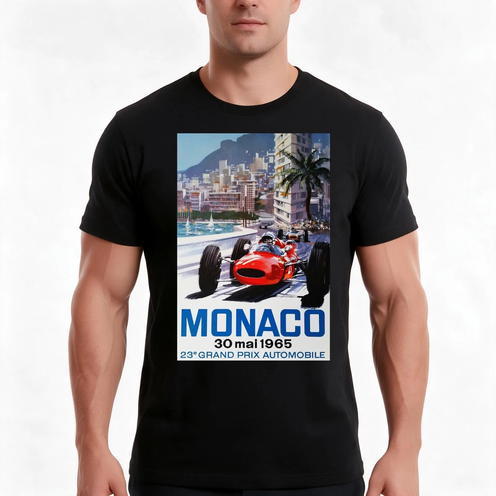 Gran Prix de Monaco 1965, vintage poster, car poster, black bg T-Shirt, Summer Casual Cotton Tee, Oversized Streetwear Tops