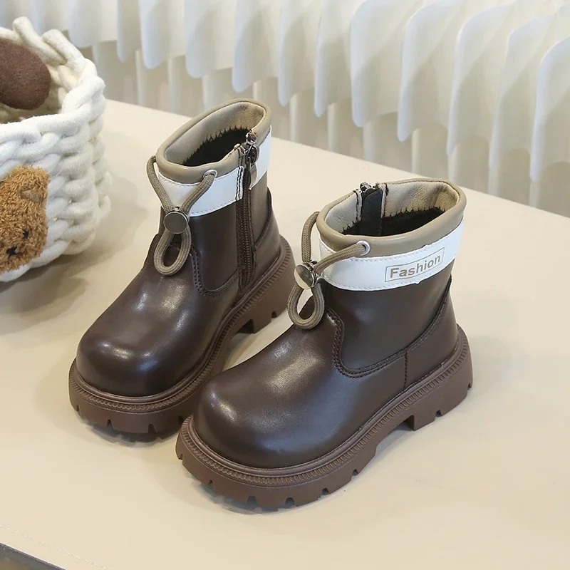 

2025 Children Ankle Boots for Girls Boy Autumn Winter New Fashion Korean Style Soft Bottom Anti-slippery Versatile Leather Boots