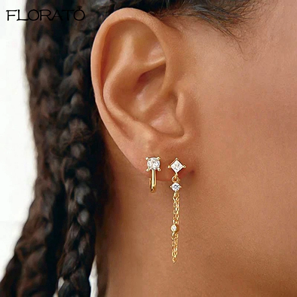 

925 Sterling Silver Needle Long Chain Tassel Drop Earrings for Women Shining Waterdrop Zircon Dangle Earring Wedding Jewelry