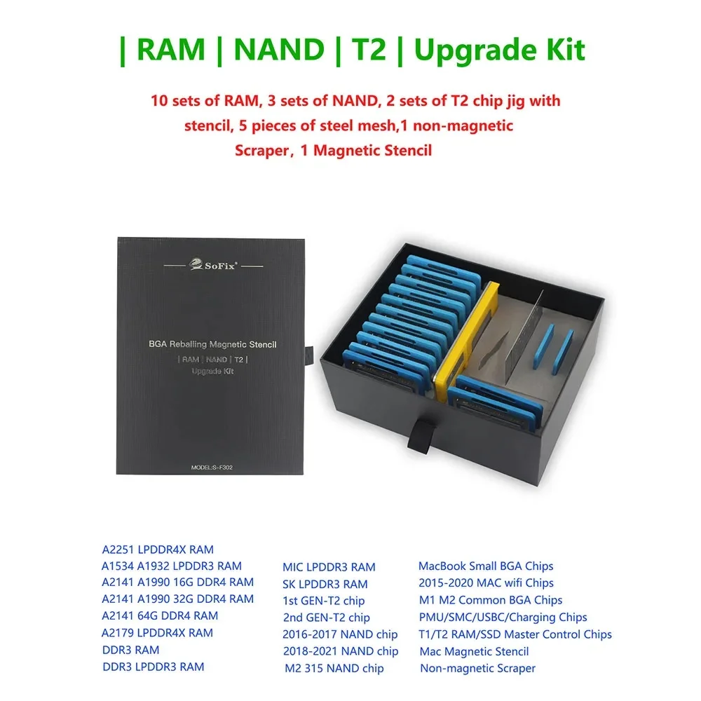 Sofix S-F302 BGA Reballing Fixture Platform with Complete Stencil For MacBook GPU PCH PMU SMC T2 RMA NAND WIFI Power Chip Repair